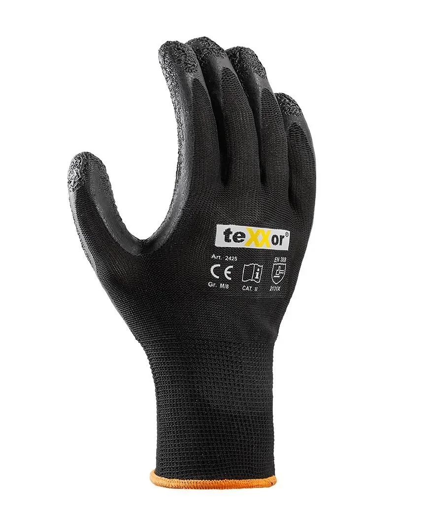 Polyester-Strickhandschuh LATEX schwarz/ schwarz Gr. 10 - 1