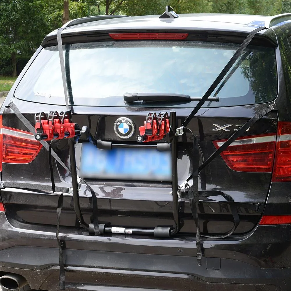 Fahrradträger Fahrradheckträger für 3 Fahrräder Heckträger faltbar Metall + Kunststoff Schwarz + Rot - 5