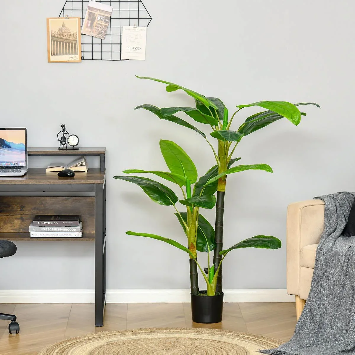 künstliche Pflanzen 150 cm künstlicher Bananen Baum Kunstpflanze Zimmerpflanze Dekopflanze Büropflanze Kunststofftopf fü - 4