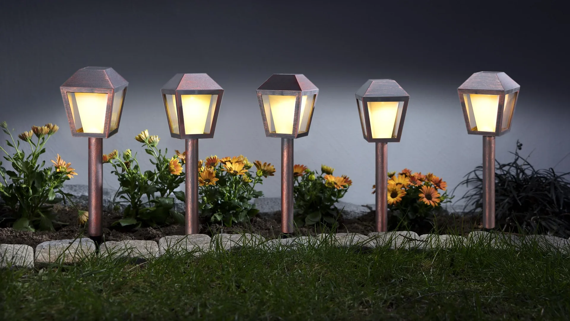 Solar Laternen im Antik-Kupfer Design, 5er Set - 1
