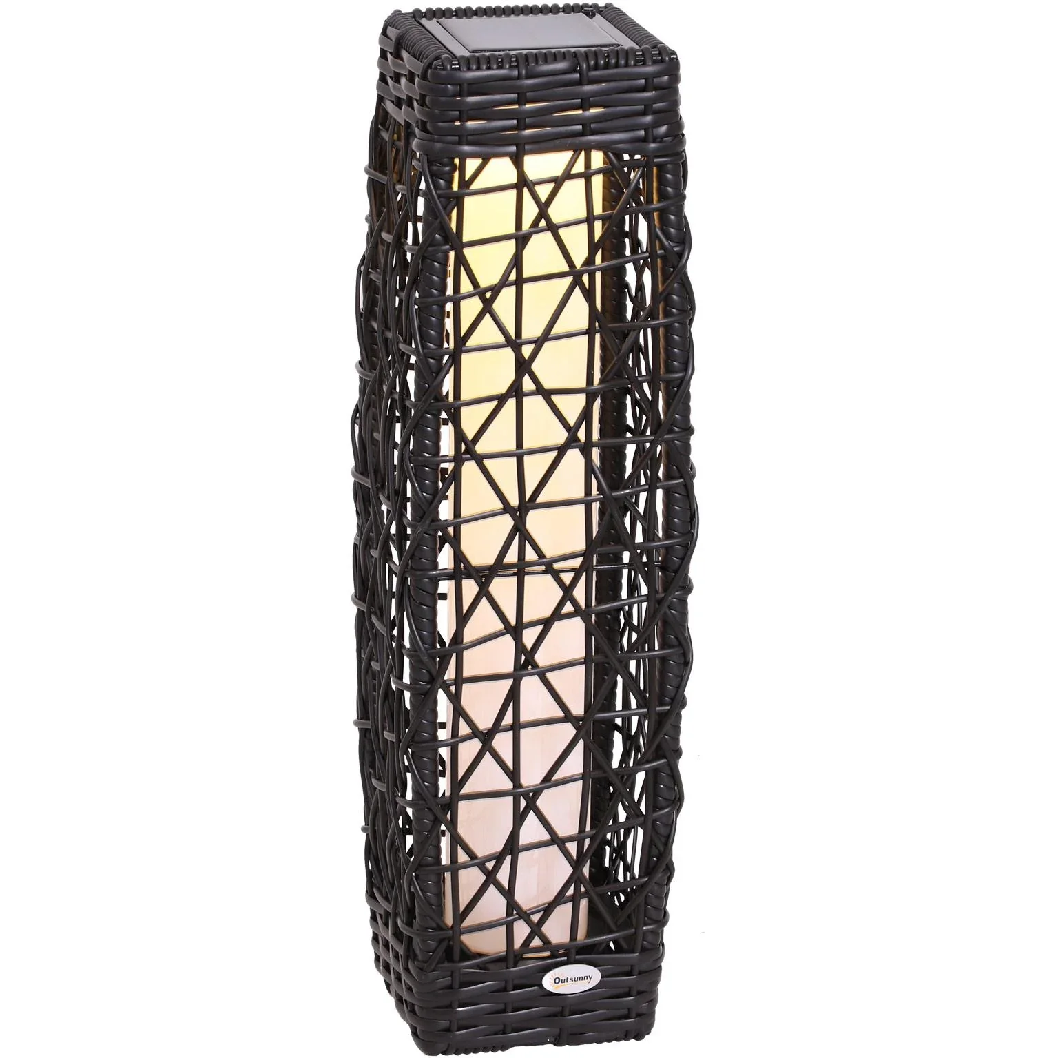 Solarlampe Rattan Gartenlampe Wegbeleuchtung Lichtsensor automatisch wasserdicht kaffeebraun L19 x B19 x H68 cm - 1