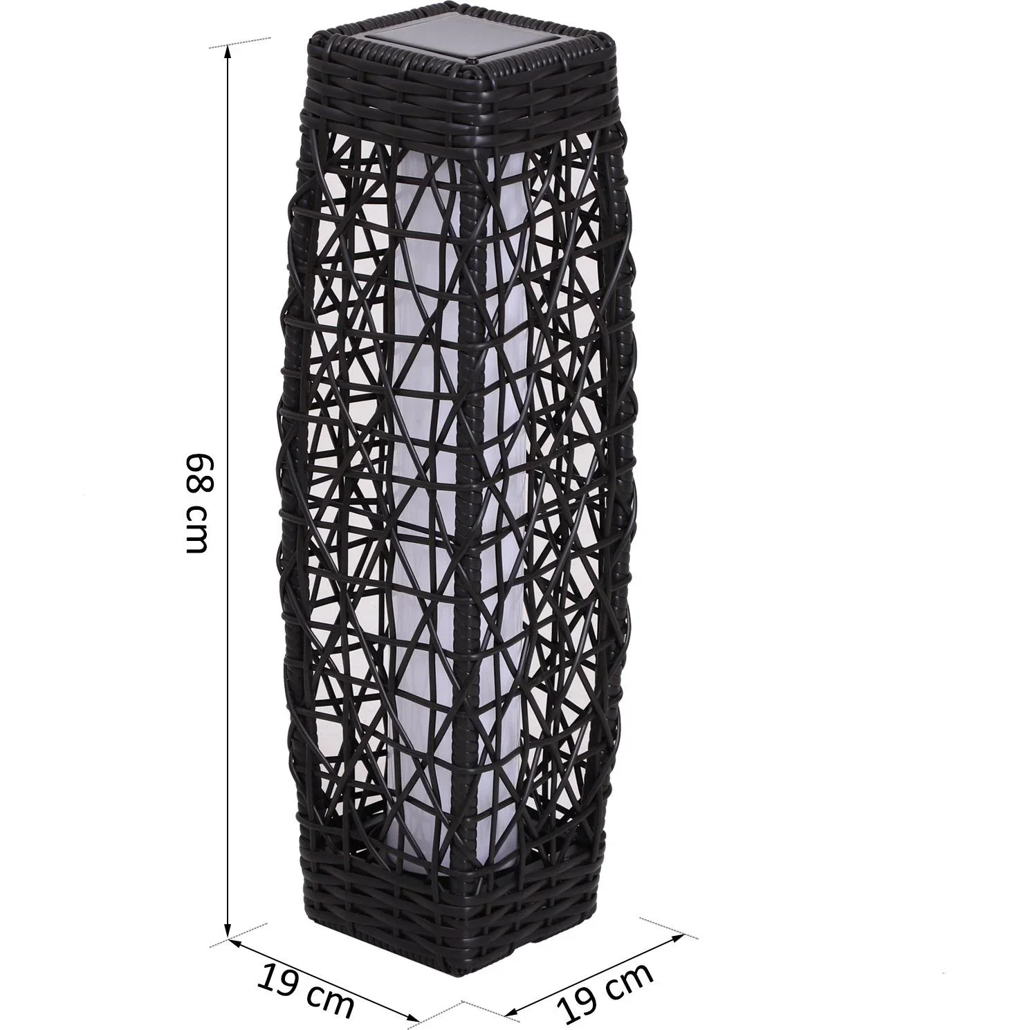 Solarlampe Rattan Gartenlampe Wegbeleuchtung Lichtsensor automatisch wasserdicht kaffeebraun L19 x B19 x H68 cm - 4