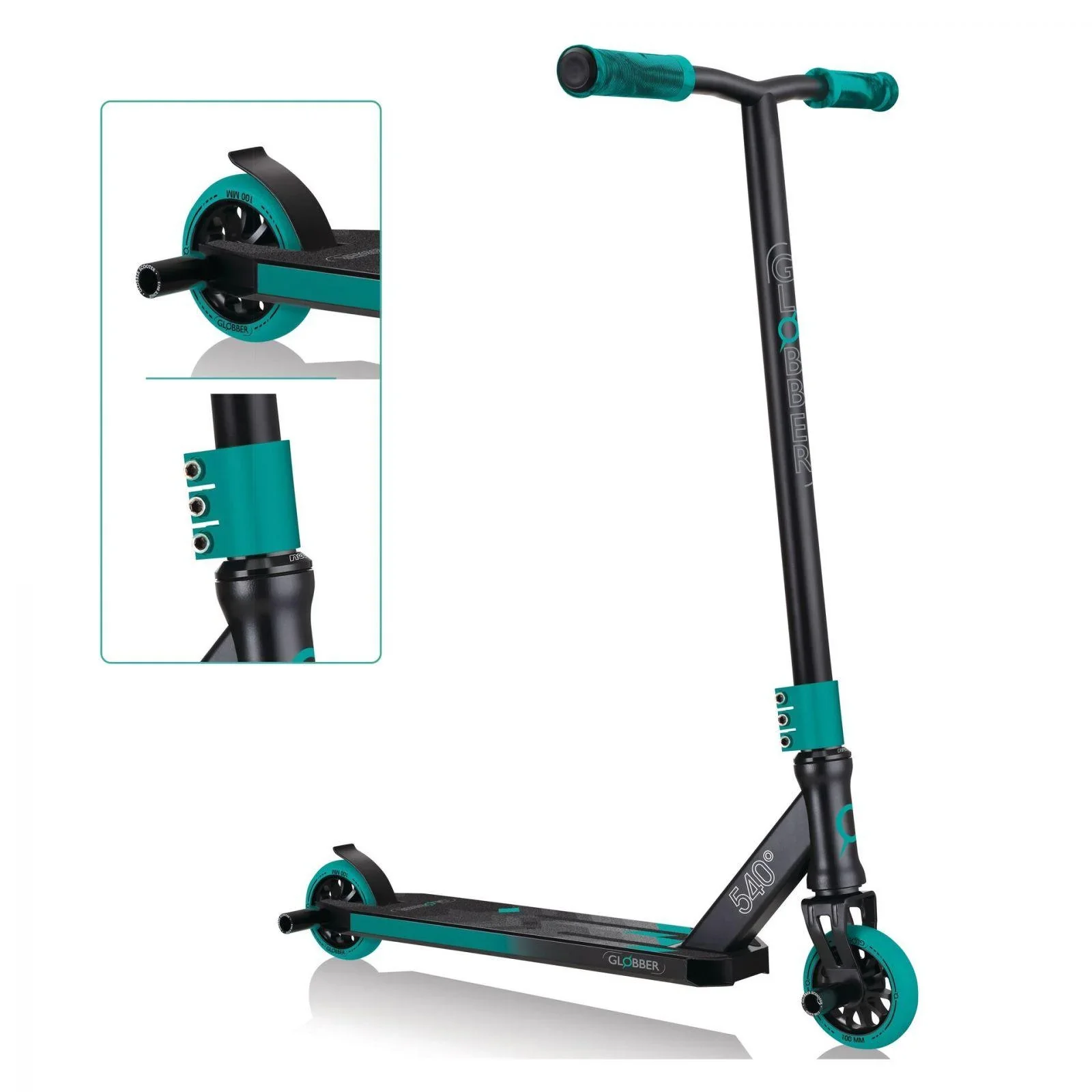 STUNTSCOOTER GS 540   Freestyle Kickroller, 100 mm, ABEC 7, verstärkter Lenker, 360°- Lenkung, schwarz-türkis - 2