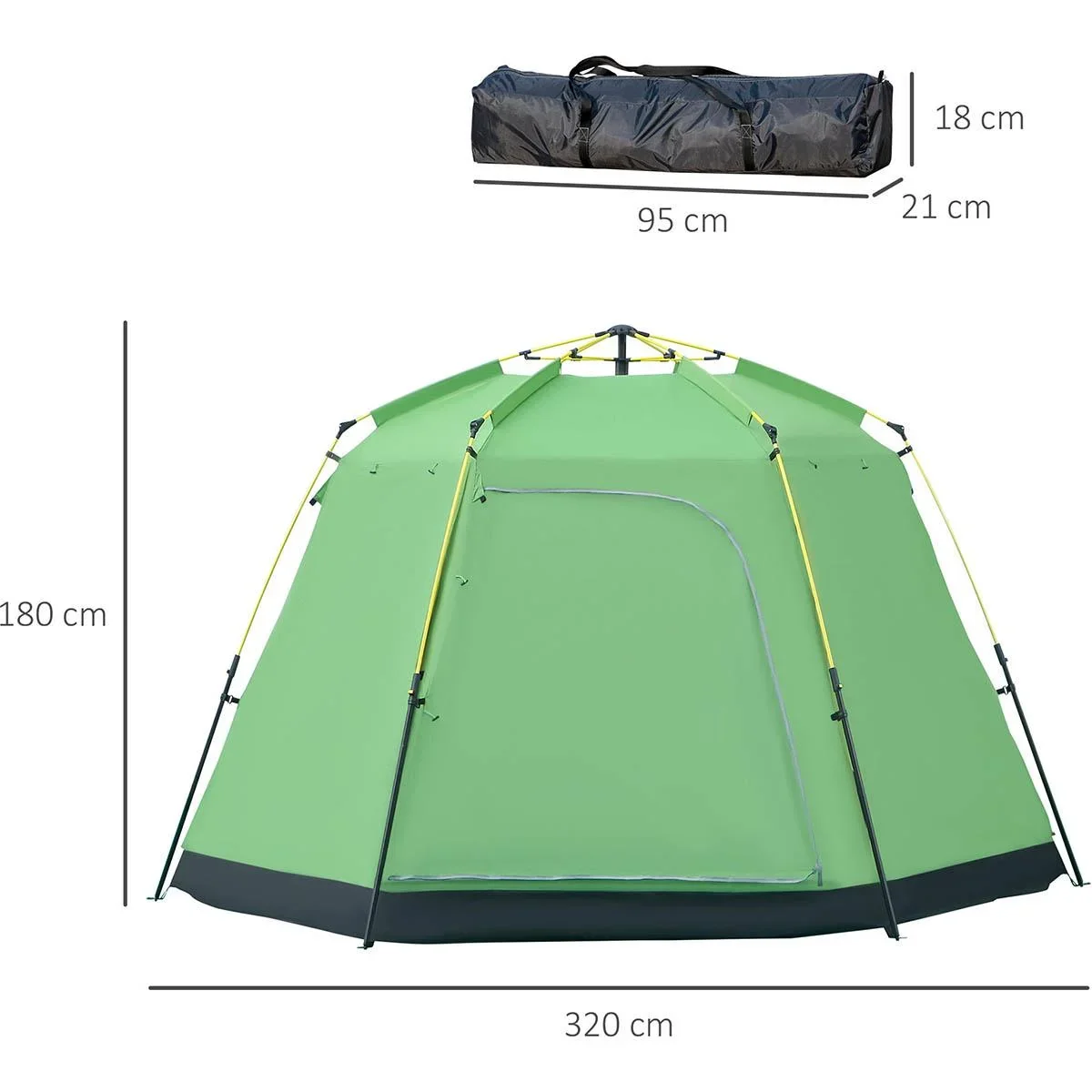 Campingzelt 6 Personen - Grün/Schwarz - 320 x 320 x 180 cm - 2