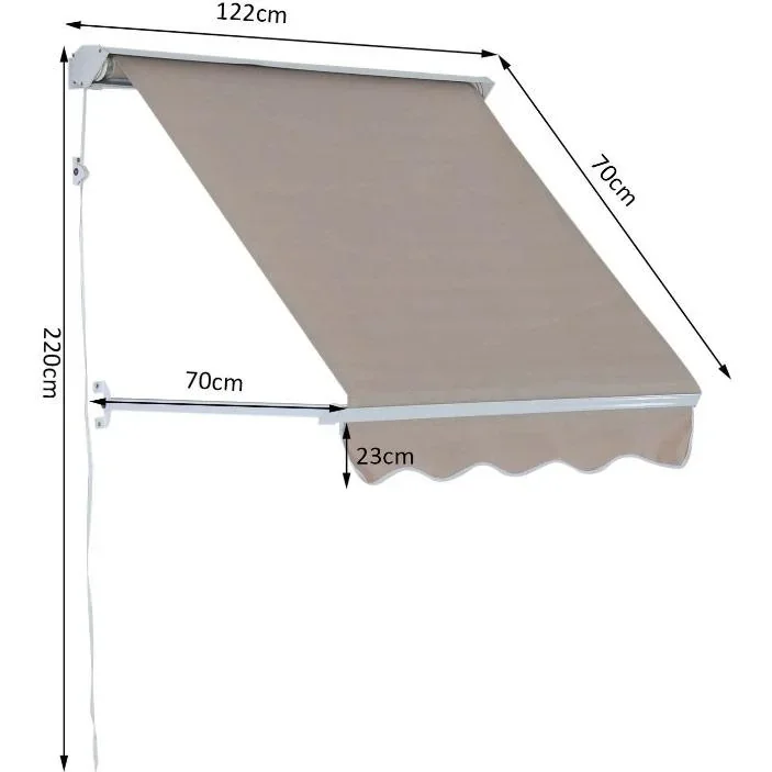 Markise Beige Markise Seilzug 122cm x 70cm - 3