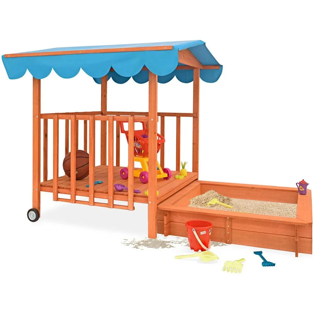 Sandkasten mit Spielhaus und Rollen - 130x130x143 cm - UV 50 - 0