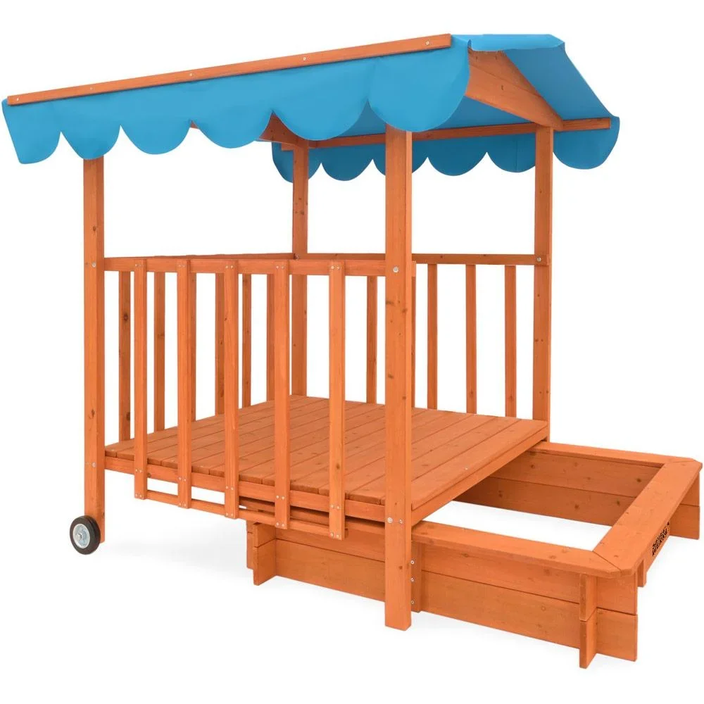 Sandkasten mit Spielhaus und Rollen - 130x130x143 cm - UV 50 - 2