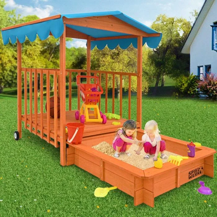 Sandkasten mit Spielhaus und Rollen - 130x130x143 cm - UV 50 - 3