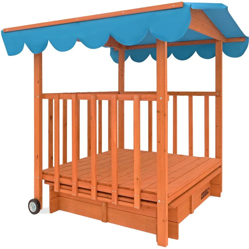 Sandkasten mit Spielhaus und Rollen - 130x130x143 cm - UV 50 - 7