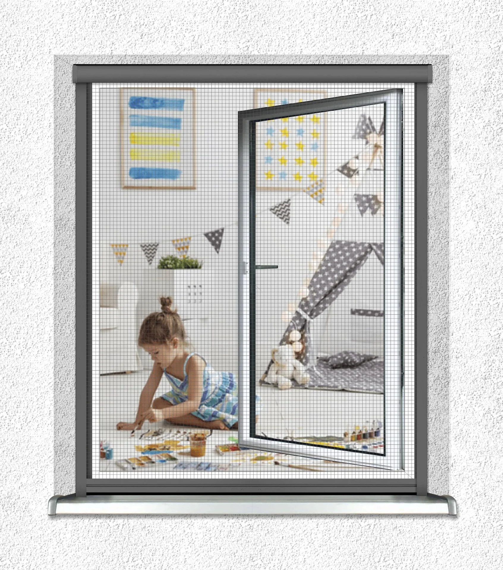 Insektenschutz-Rollo für Fenster, 130 x 160 cm in anthrazit - 2