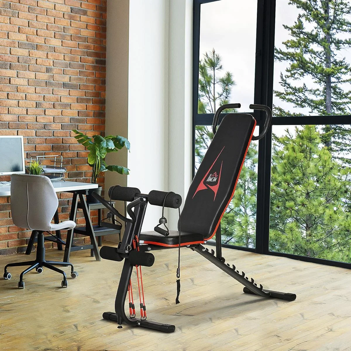 Hantelbank verstellbare Trainingsbank mit elastischer Seils Sit Up-Bank für Heimtraining 6 Stufen Rückenlehne-Gefälle Ge - 1