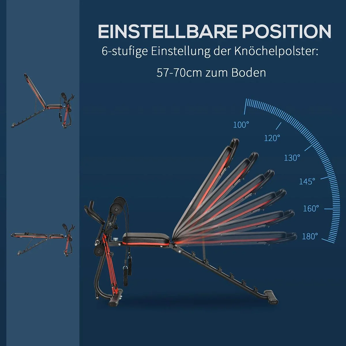 Hantelbank verstellbare Trainingsbank mit elastischer Seils Sit Up-Bank für Heimtraining 6 Stufen Rückenlehne-Gefälle Ge - 4