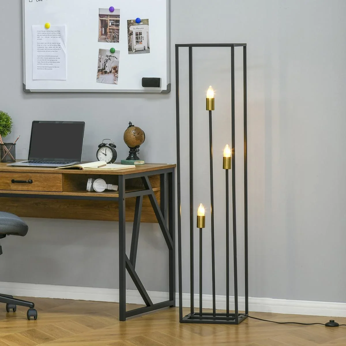 Stehleuchte mit 3 Glühbirnensockel moderne Stehlampe mit E27/E26 Fußschalter für Wohnzimmer Schlafzimmer Stahl Schwarz 3 - 0