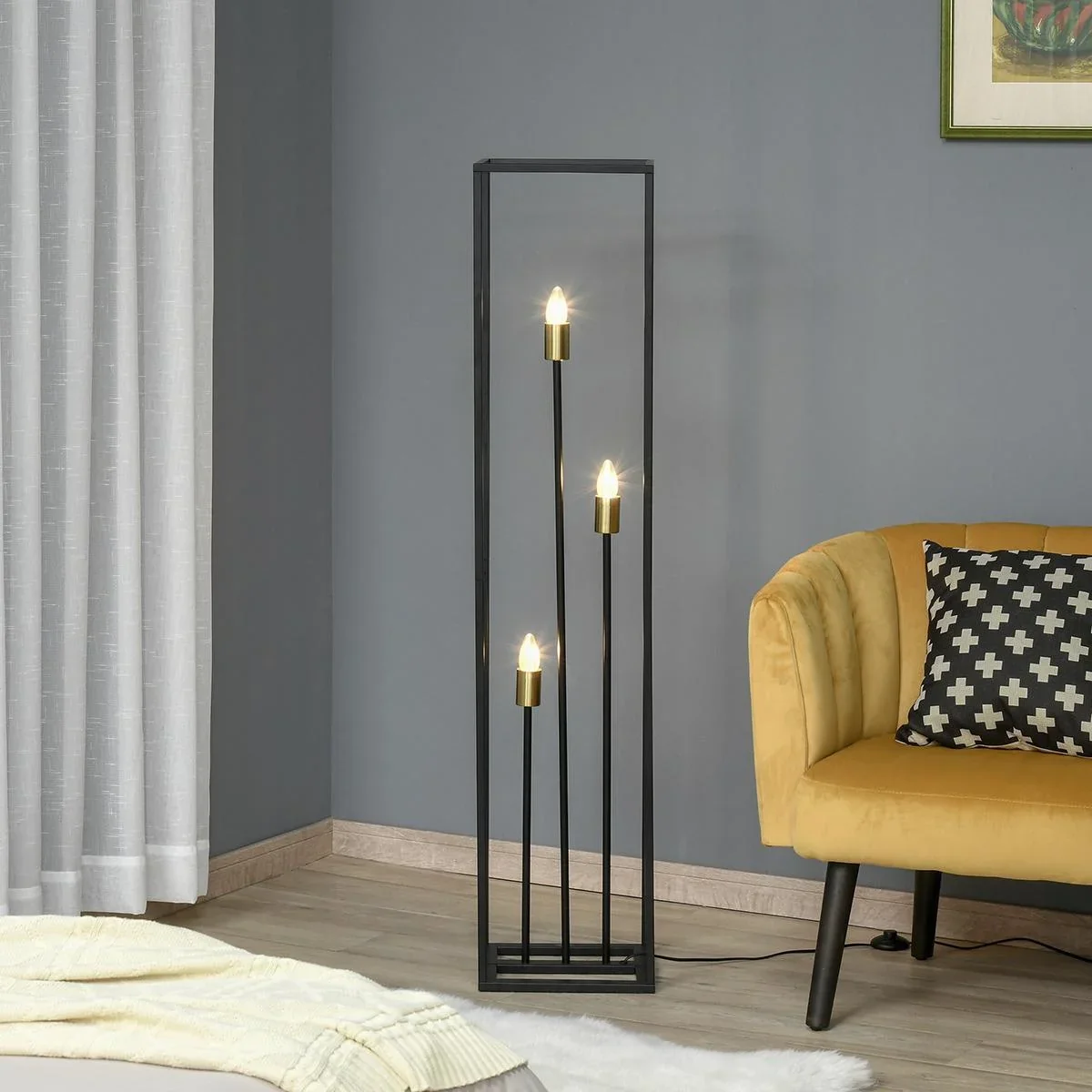 Stehleuchte mit 3 Glühbirnensockel moderne Stehlampe mit E27/E26 Fußschalter für Wohnzimmer Schlafzimmer Stahl Schwarz 3 - 2