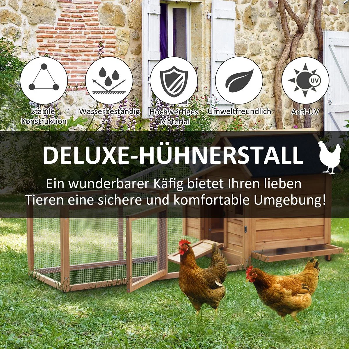Hühnerstall mit Nistkasten natur - 3