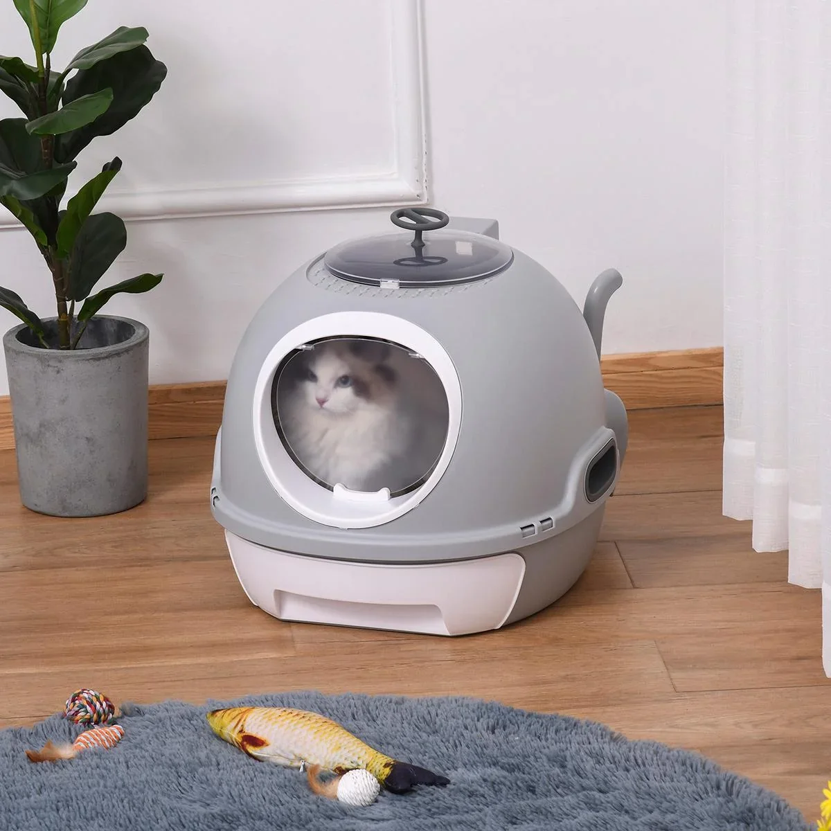 Katzentoilette mit Katzenklappe blau - 6