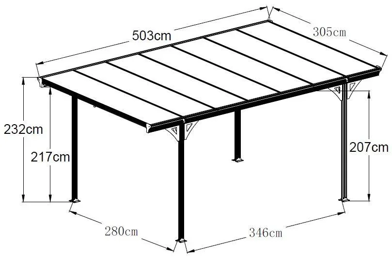 Aluminium Flachdach Carport und Überdachung anthrazit, 503x305x232 cm - 0