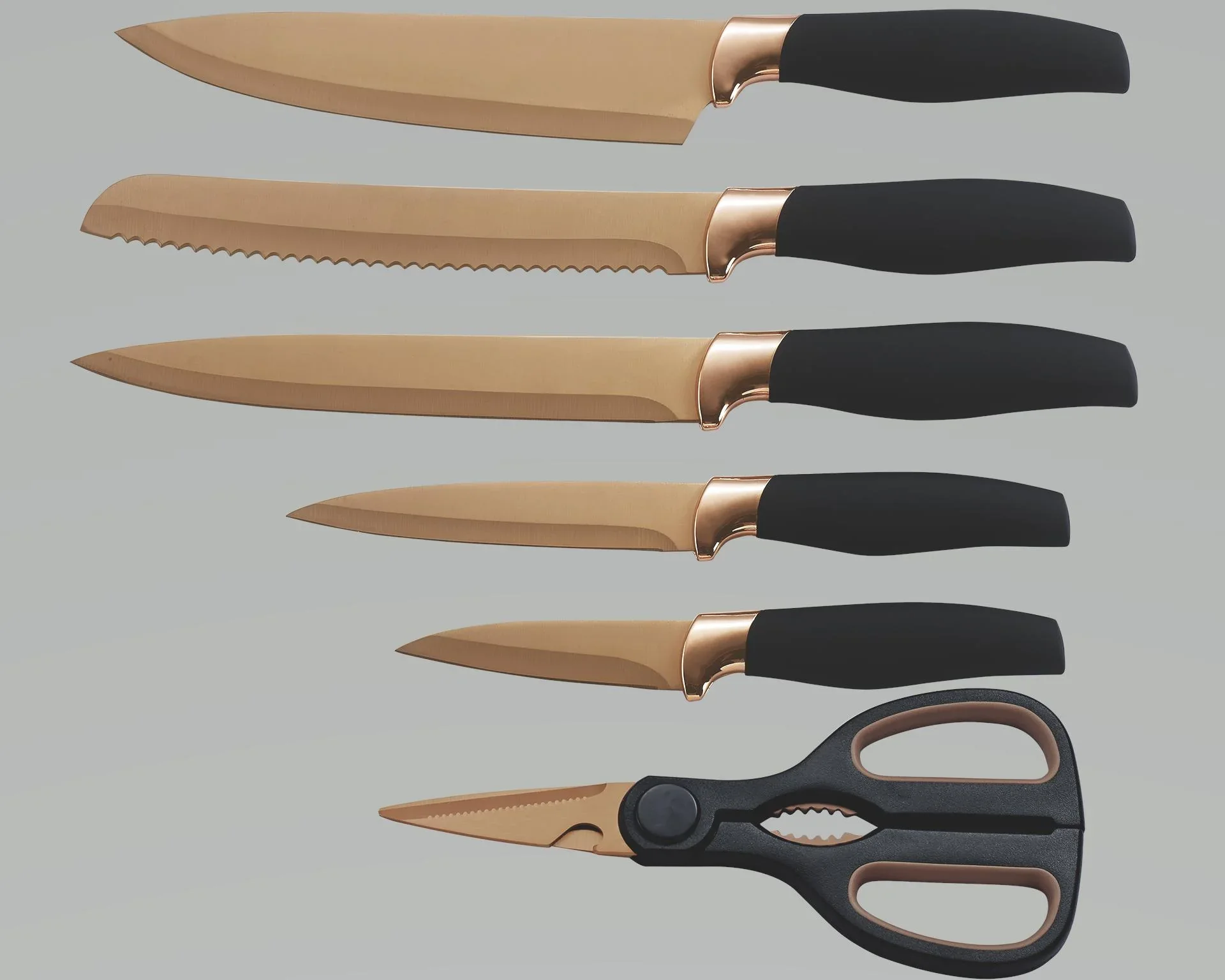 Messerset "Titanium Rosé", inklusive Universalschere, Roségold/ Schwarz 6-teilig - 0