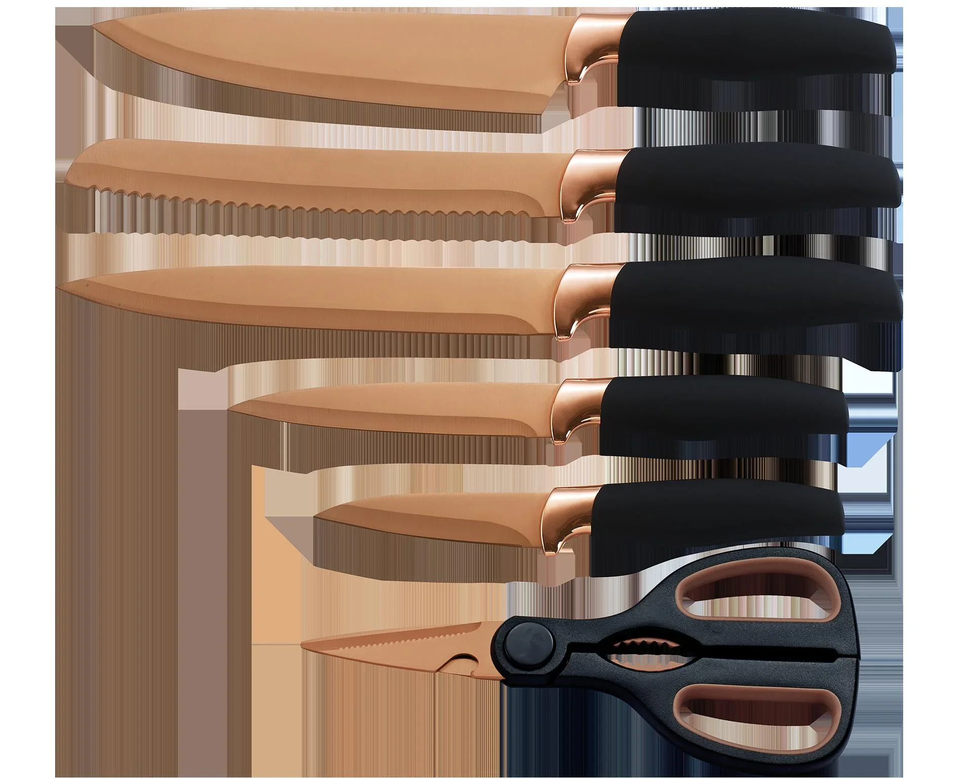 Messerset "Titanium Rosé", inklusive Universalschere, Roségold/ Schwarz 6-teilig - 2