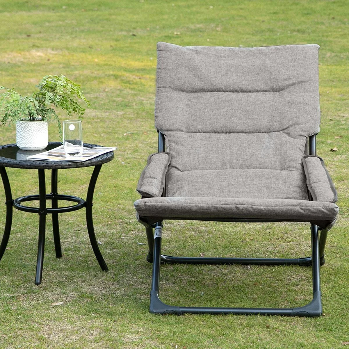 Klappstuhl mit Auflage abnehmbar Gartenstuhl Campingstuhl Liegestuhl Sitzmöbel Garten Terrasse Balkon Textilene Stahl Gr - 0
