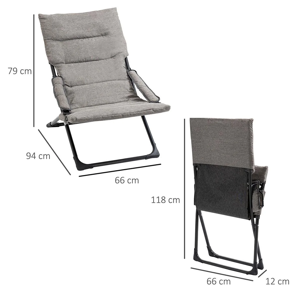 Klappstuhl mit Auflage abnehmbar Gartenstuhl Campingstuhl Liegestuhl Sitzmöbel Garten Terrasse Balkon Textilene Stahl Gr - 2