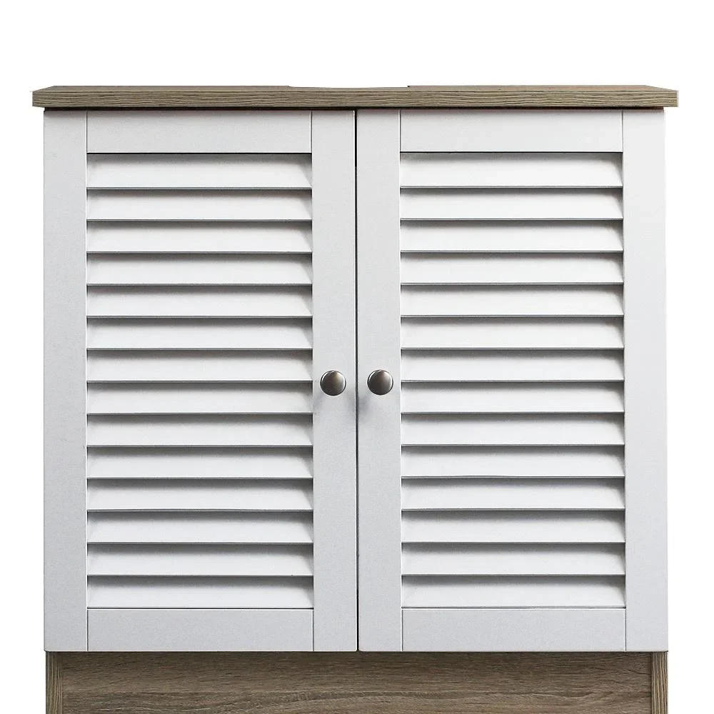 Waschtisch-Unterschrank mit Aussparung 60 x 30 x 60cm weiß-braun - 0