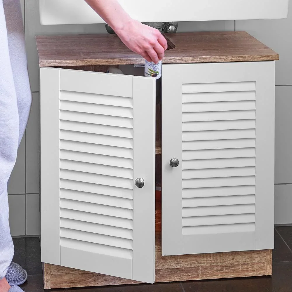 Waschtisch-Unterschrank mit Aussparung 60 x 30 x 60cm weiß-braun - 2