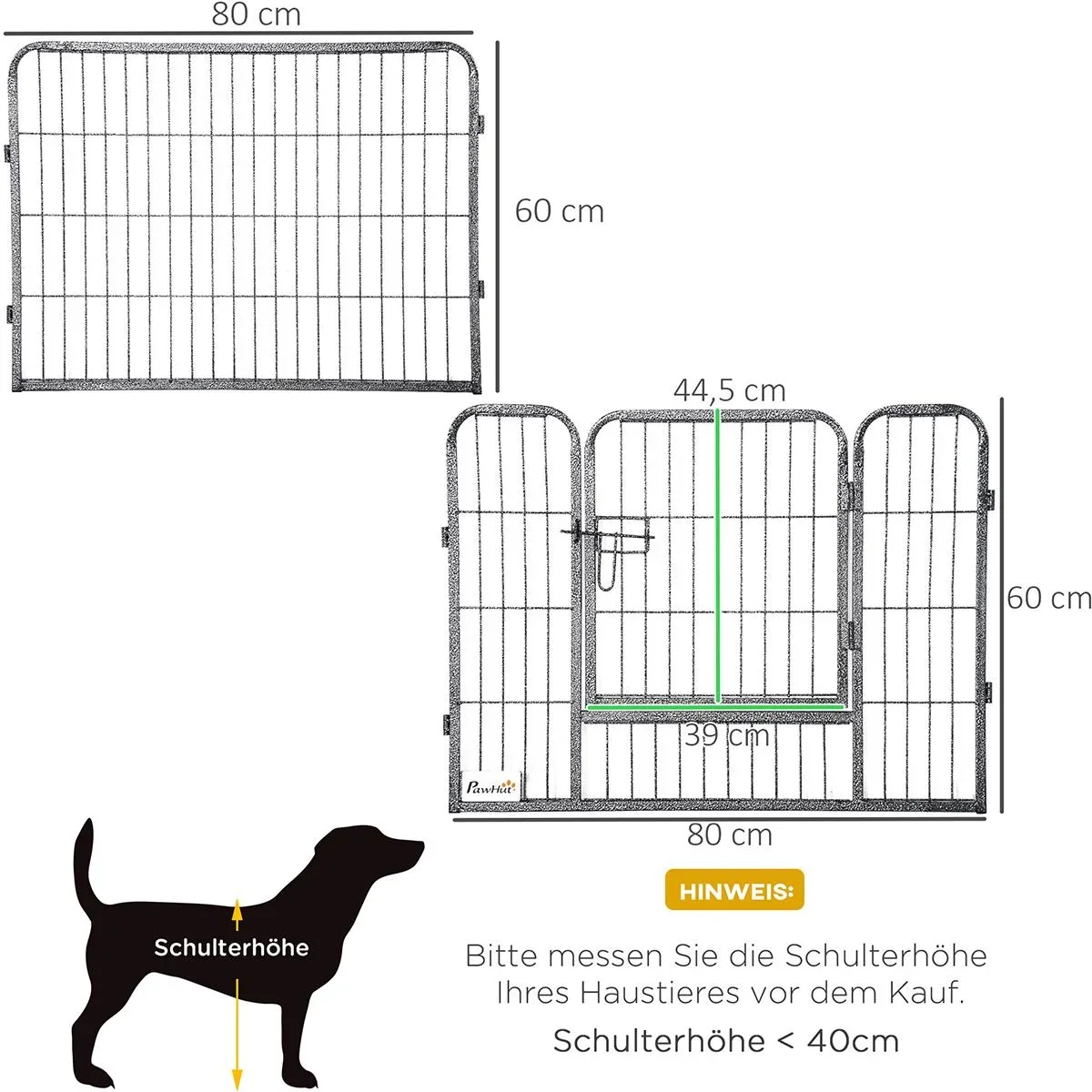 Welpenauslauf im Freien 16 Segmente 60 cm hoch mit 2 Türen Stahlgrau - 0