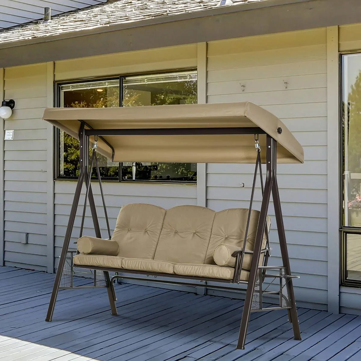 3-Sitzer Hollywoodschaukel mit Sonnenschirm Taupe 116 x 206 x 183 cm - 2