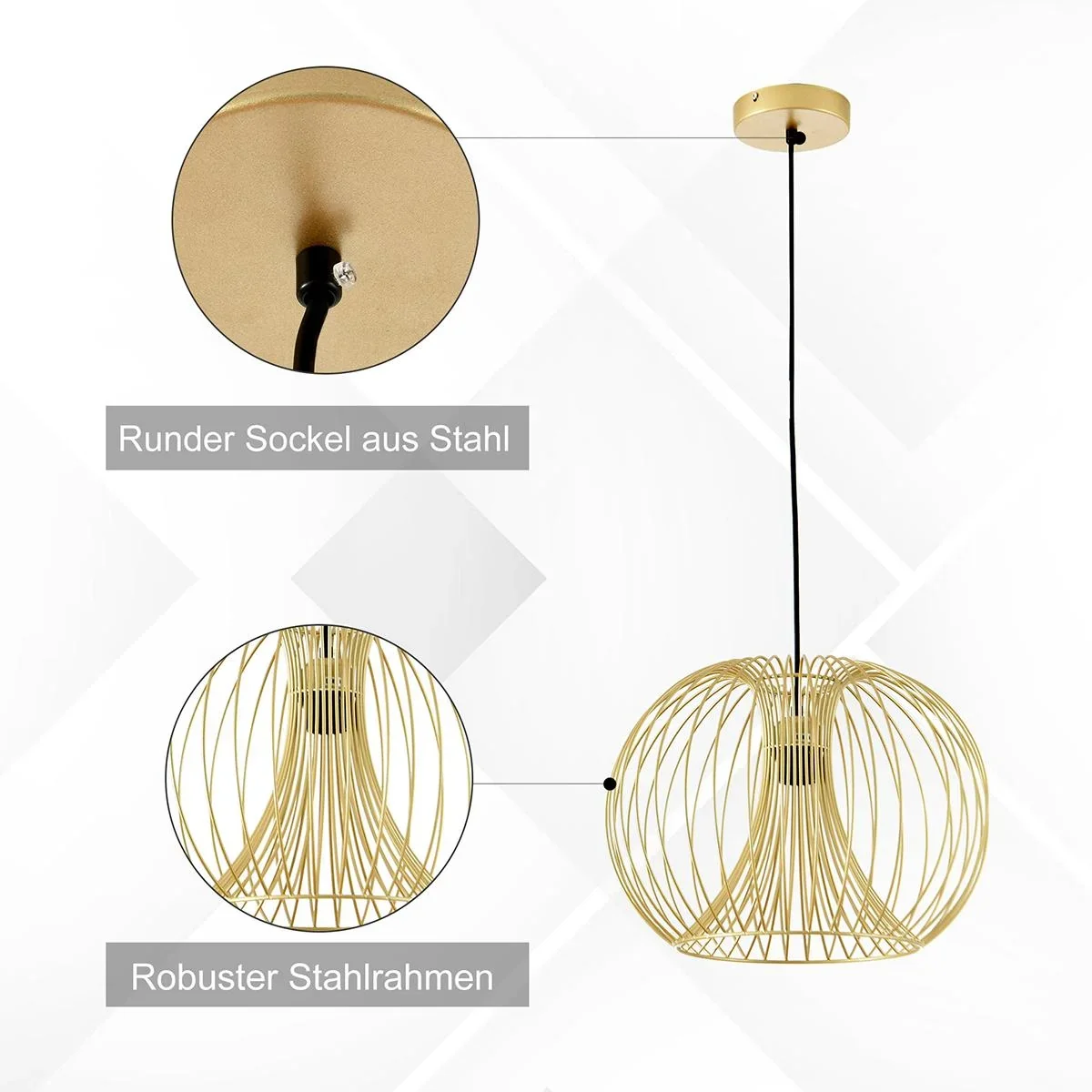 Pendelleuchte mit goldenem gebogenem Stahlrahmen gold - 7