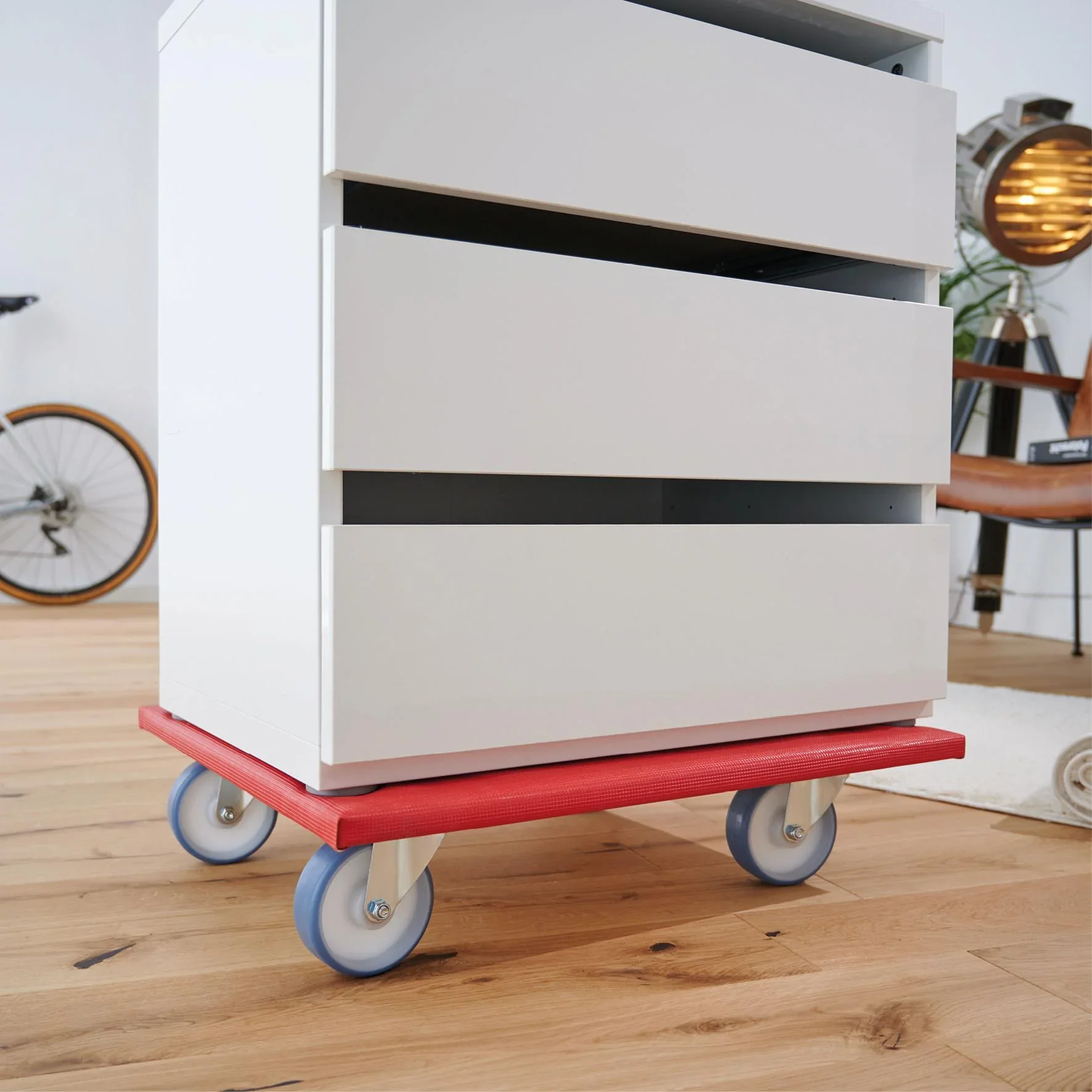 Transporthilfe MM 1397, 59 x 49 x 14 cm, harte Rollen Ø 100 mm, Rollenlager, Platte FSC® bezogen, Tragkraft 400 kg - 4