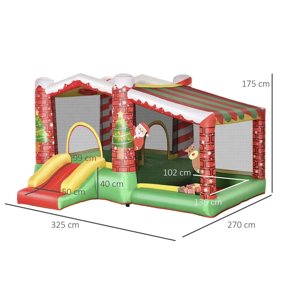 Weihnachten Aufblasbare Hüpfburg für 3 Kinder Springburg mit Gebläse für 3-8 Jahre Rot+Grün 325 x 270 x 175 cm - 3