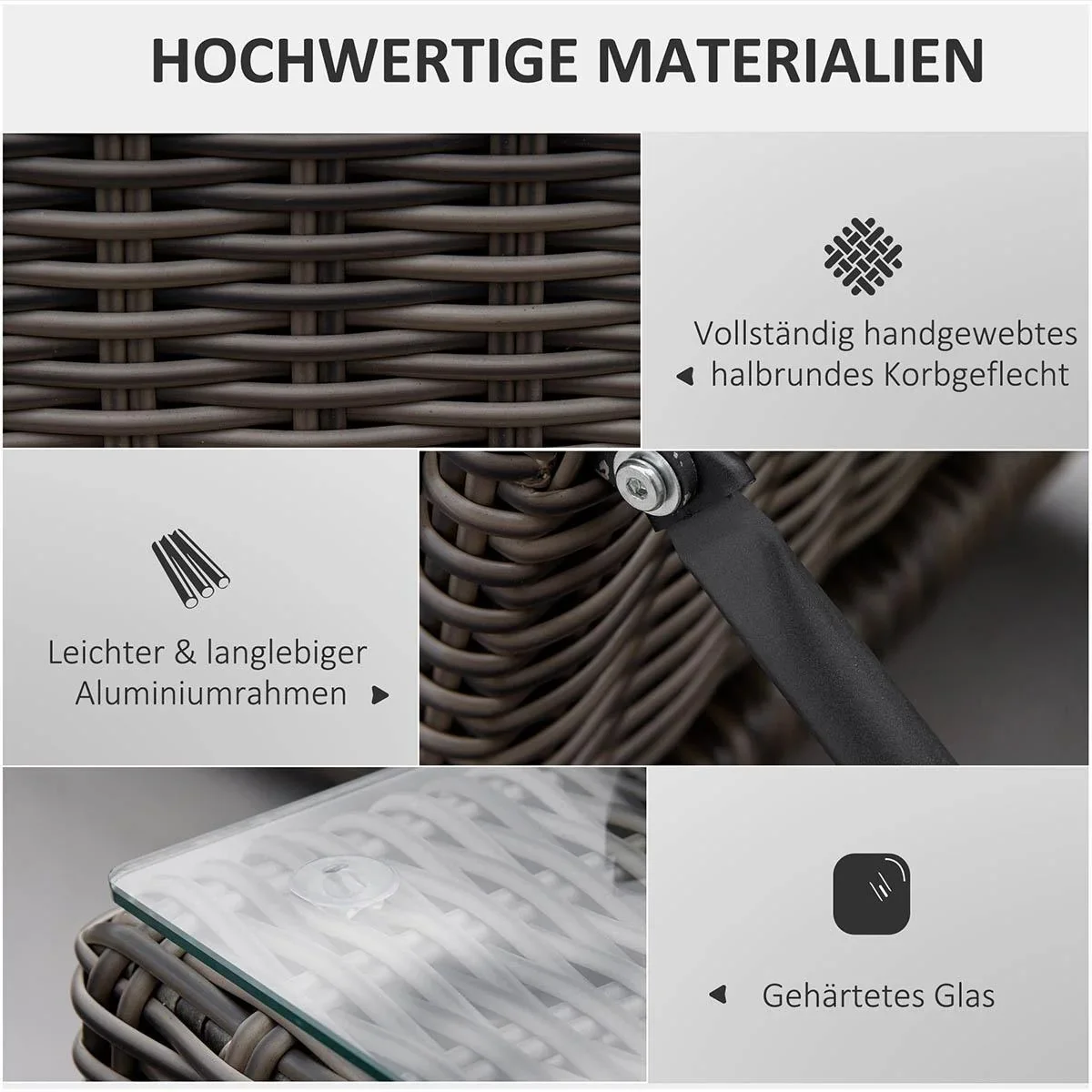 Poly-Rattan Sonnenliege 3-tlg. Gartenliege mit 6-Fach Verstellbarer Rückenlehne Beistelltisch Nackenkissen Gartenmöbel A - 1