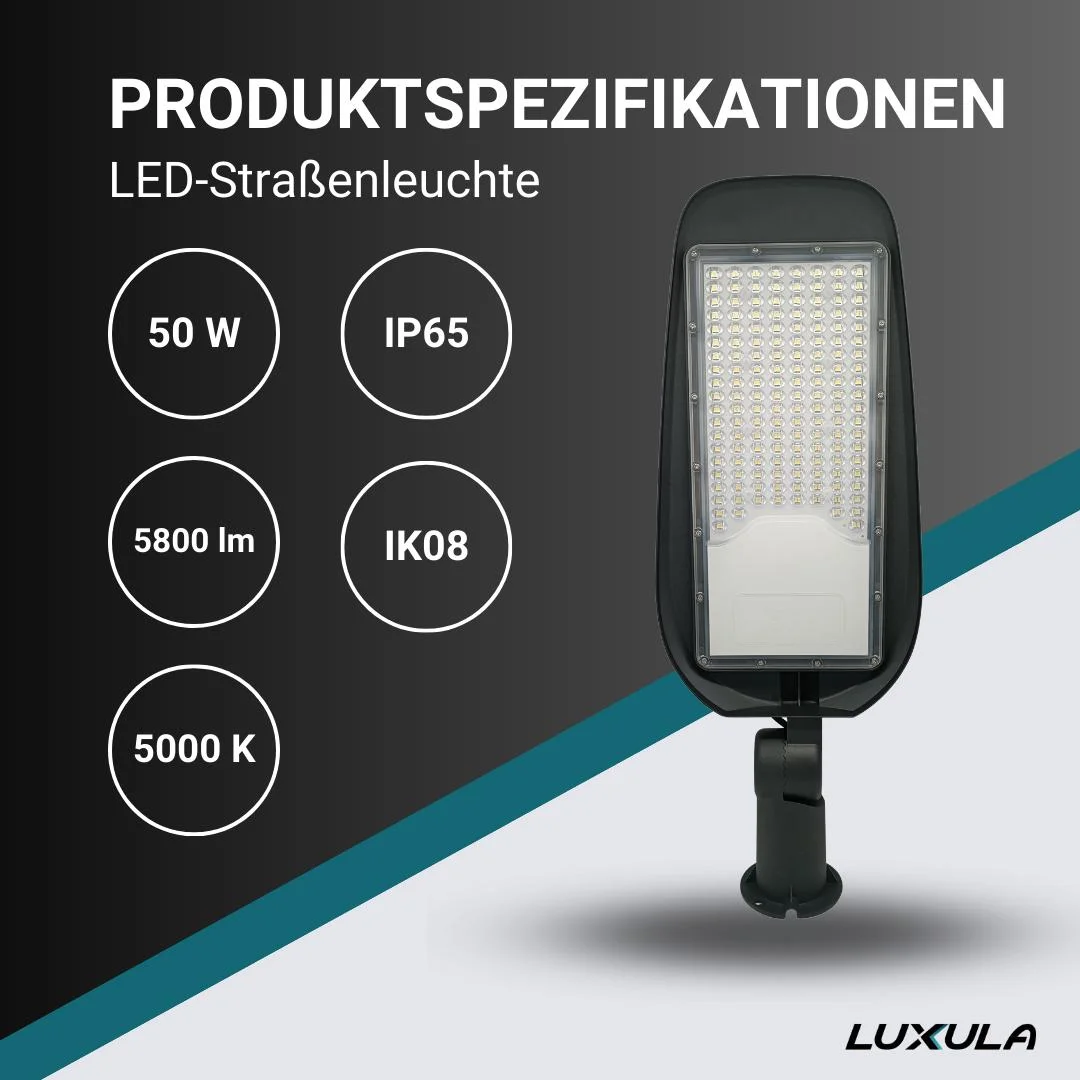 LED-Straßenleuchte 50 W bietet 5800 lm, 5000 K (neutralweiß) & IP65 Schutz - 5