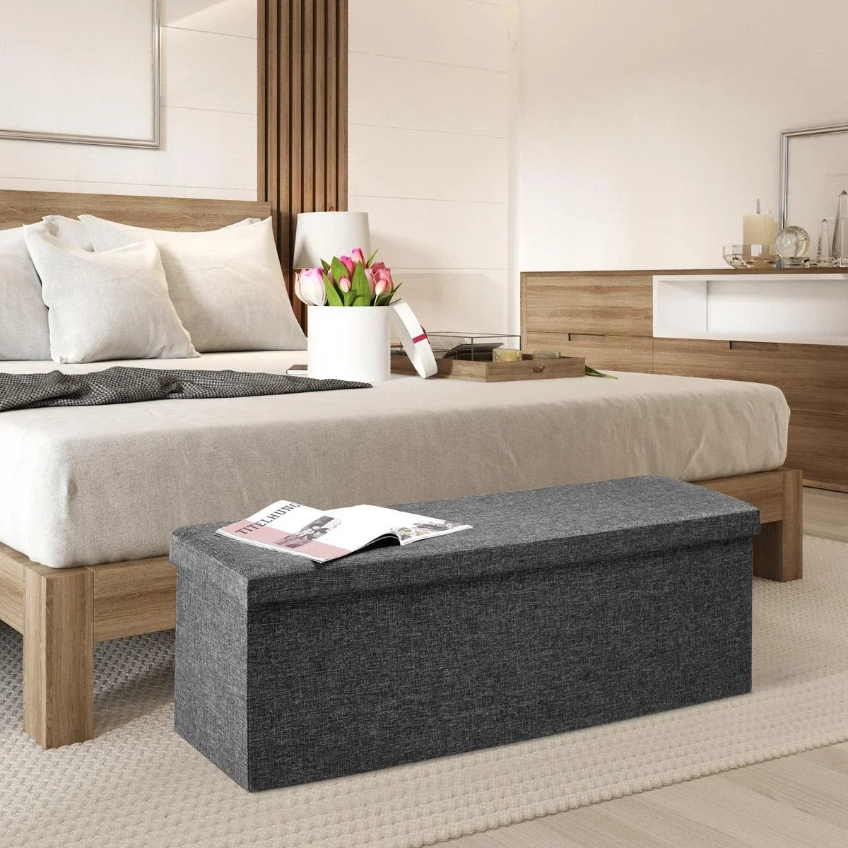 Sitzbank mit Stauraum - klappbar Dunkelgrau 115x38x38cm - 1