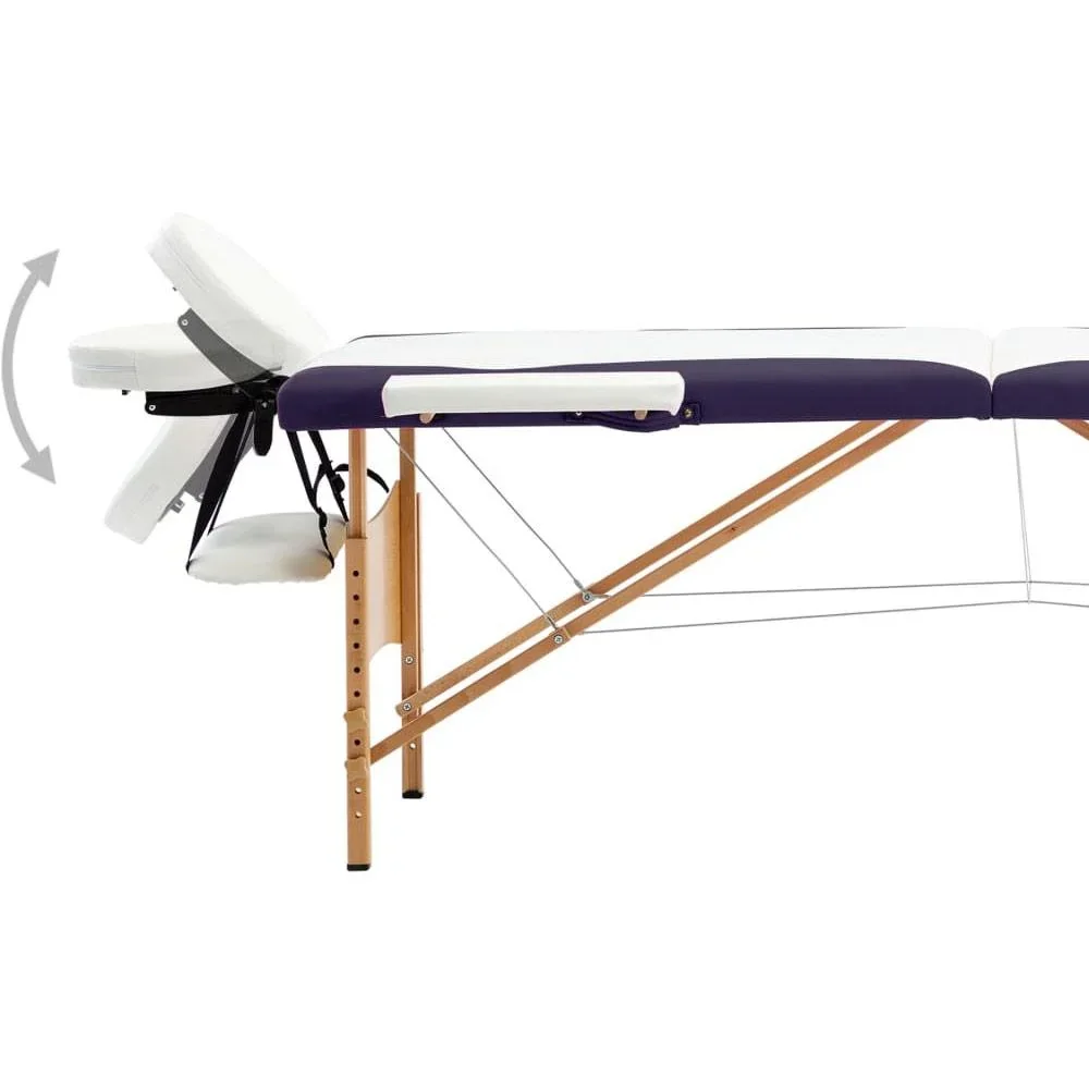 Klappbarer Massagetisch 2 Zonen Holz weiß und lila - 0