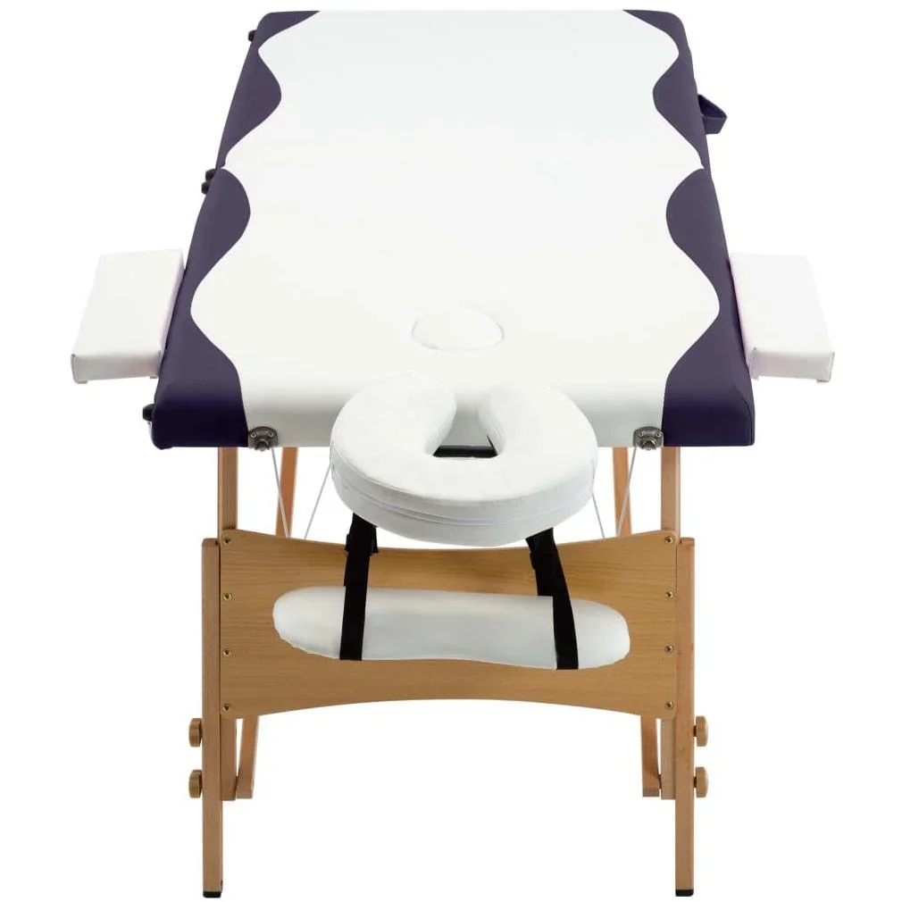 Klappbarer Massagetisch 2 Zonen Holz weiß und lila - 4