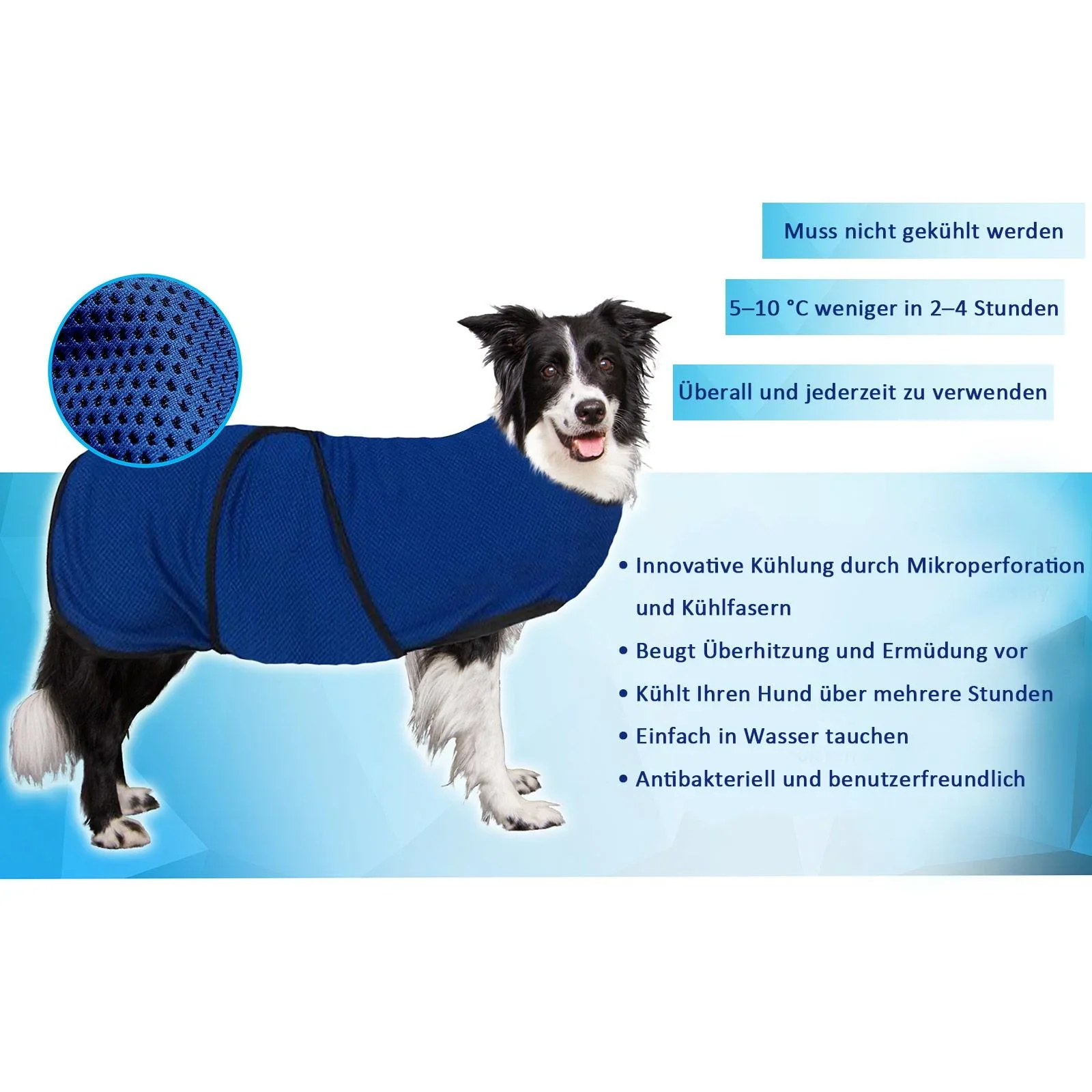 Hunde Kühlweste Kühljacke Cooling Vest schnelle Abkühlung Polyester Blau Ø50 x 50 cm - 6