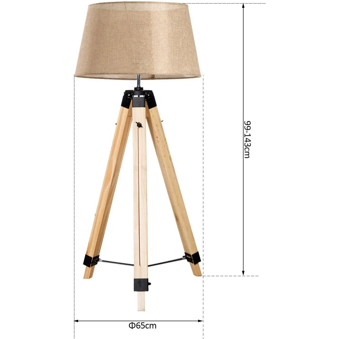 Stehlampe Dreibein höhenverstellbar 99-143cm E27 Kiefer Beige - 3