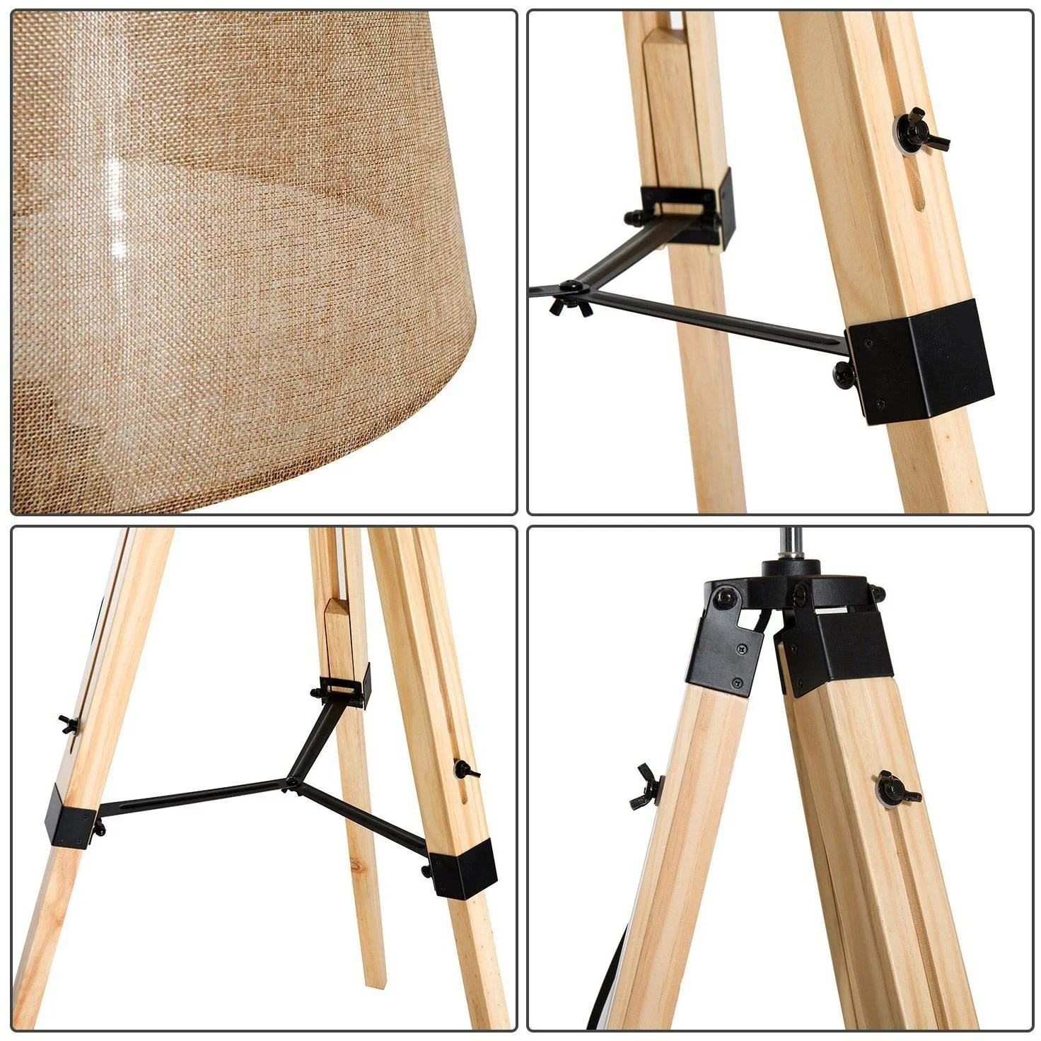 Stehlampe Dreibein höhenverstellbar 99-143cm E27 Kiefer Beige - 5