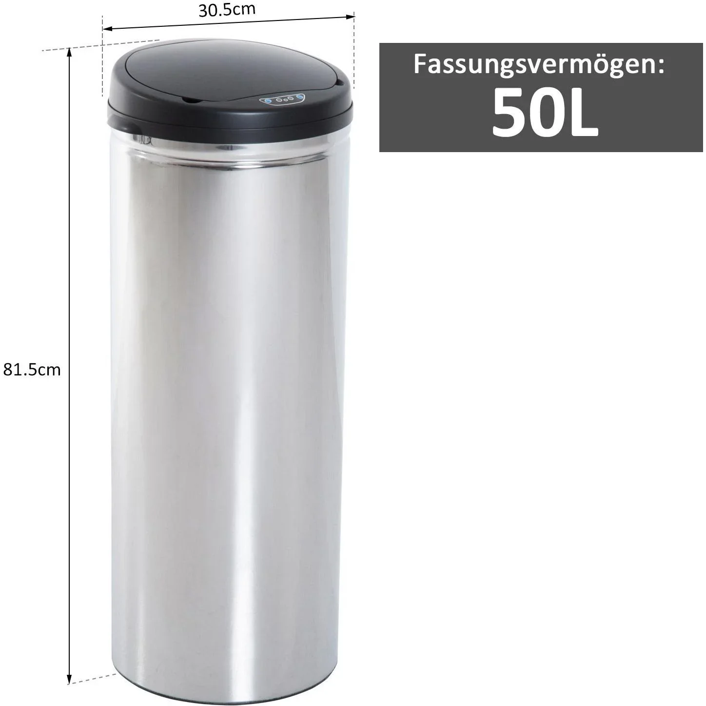 Edelstahl Mülleimer 50L Automatik Sensor IR mit Inneneimer rund - 2