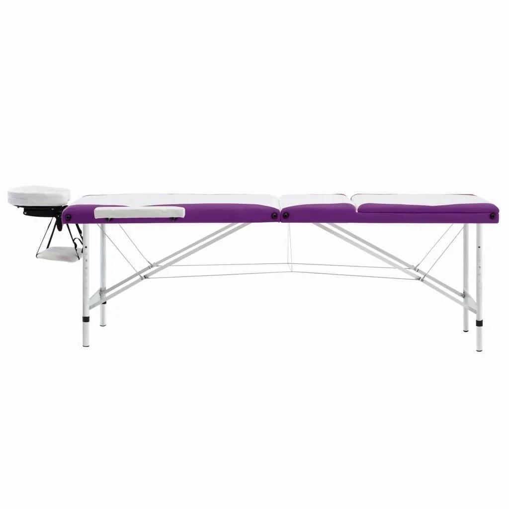Klappbarer Massagetisch 3 Zonen Aluminium weiß und lila - 1