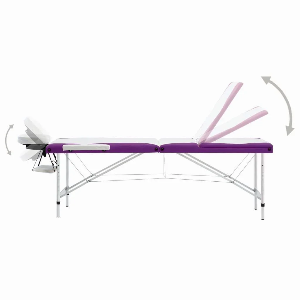 Klappbarer Massagetisch 3 Zonen Aluminium weiß und lila - 2