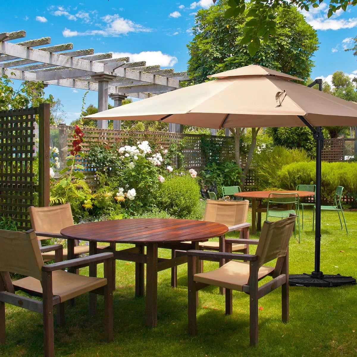 Sonnenschirm 3x3m Gartenschirm Alu Terrassenschirm 360 grad schwenkbar Khaki - 0