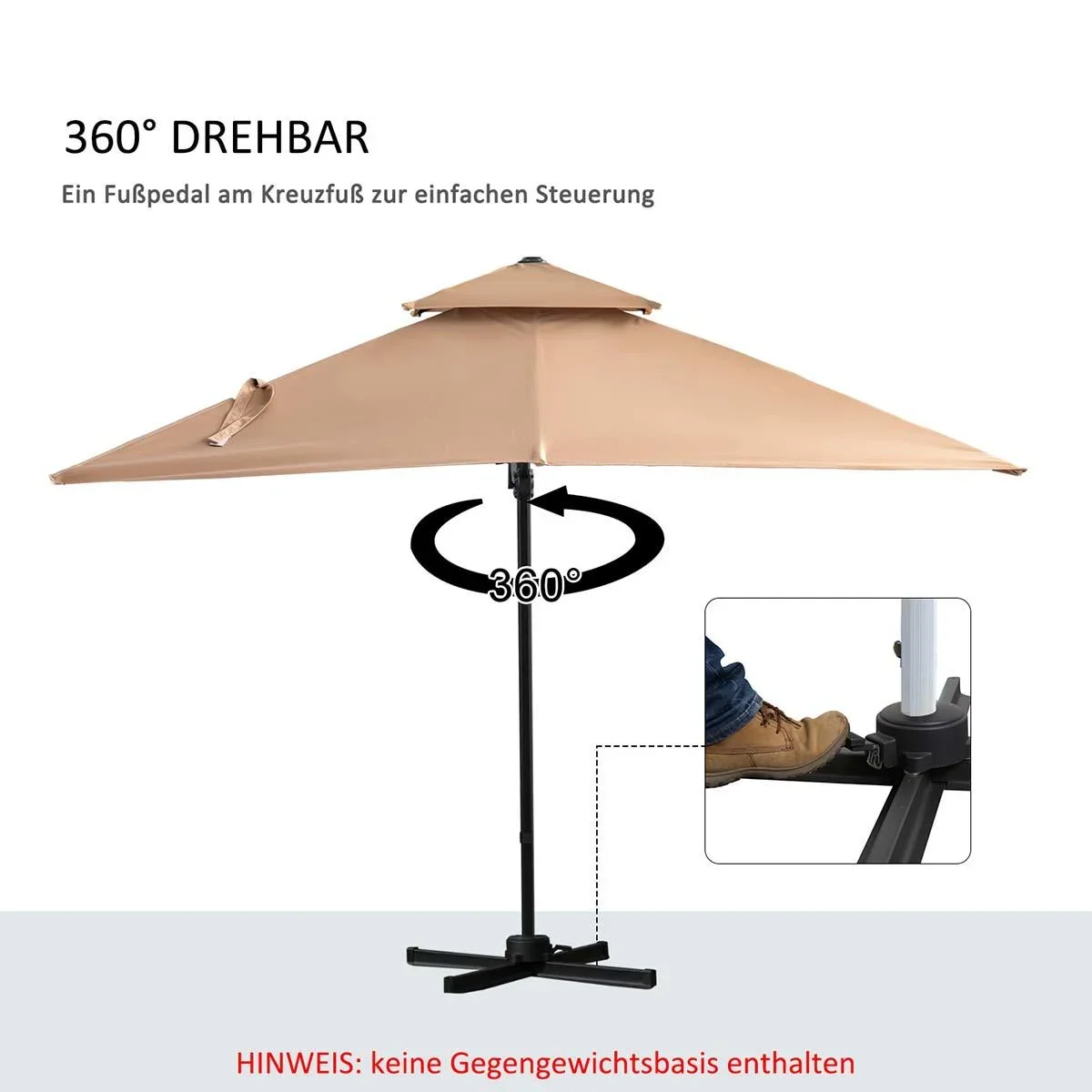 Sonnenschirm 3x3m Gartenschirm Alu Terrassenschirm 360 grad schwenkbar Khaki - 4