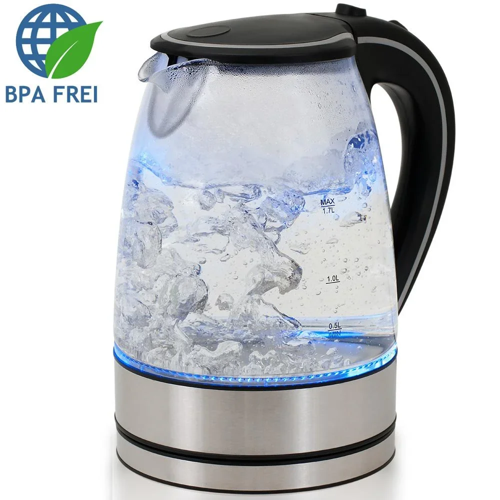 Wasserkocher schwarz/silbern Glas/Edelstahl 1,7L - 6