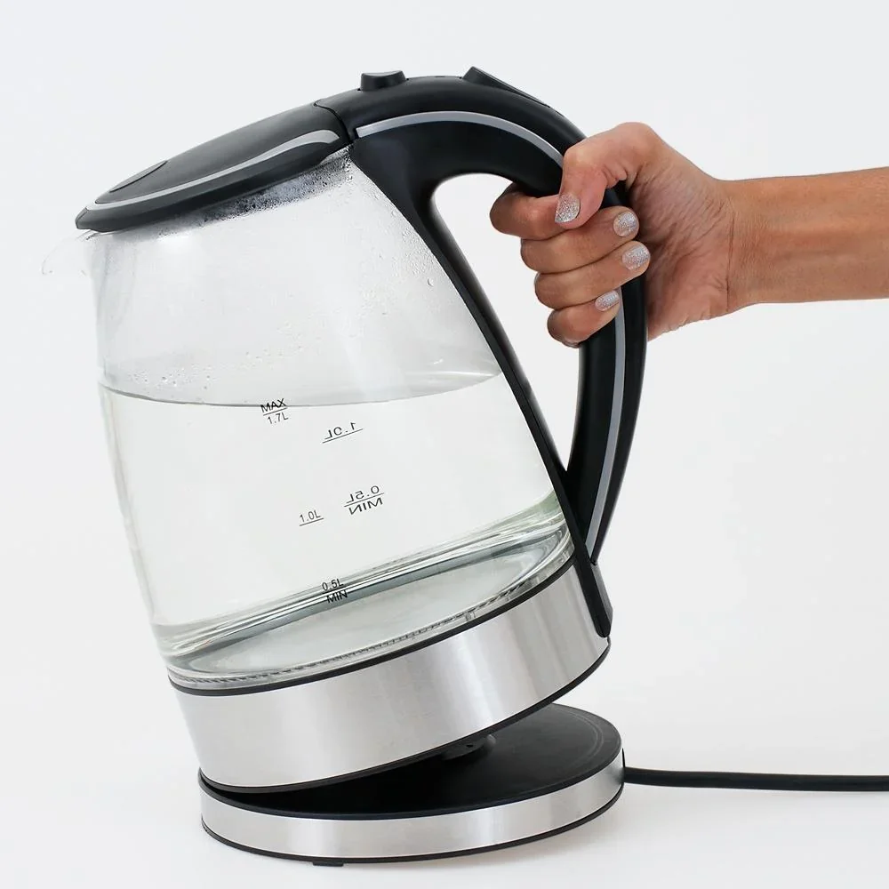 Wasserkocher schwarz/silbern Glas/Edelstahl 1,7L - 8