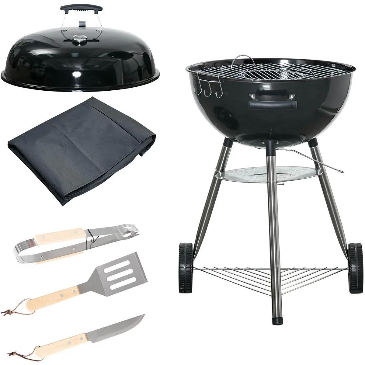 BBQ-Holzkohlegrill - mit Thermometer - Schwarz - 65 x 65 x 108 cm - 1