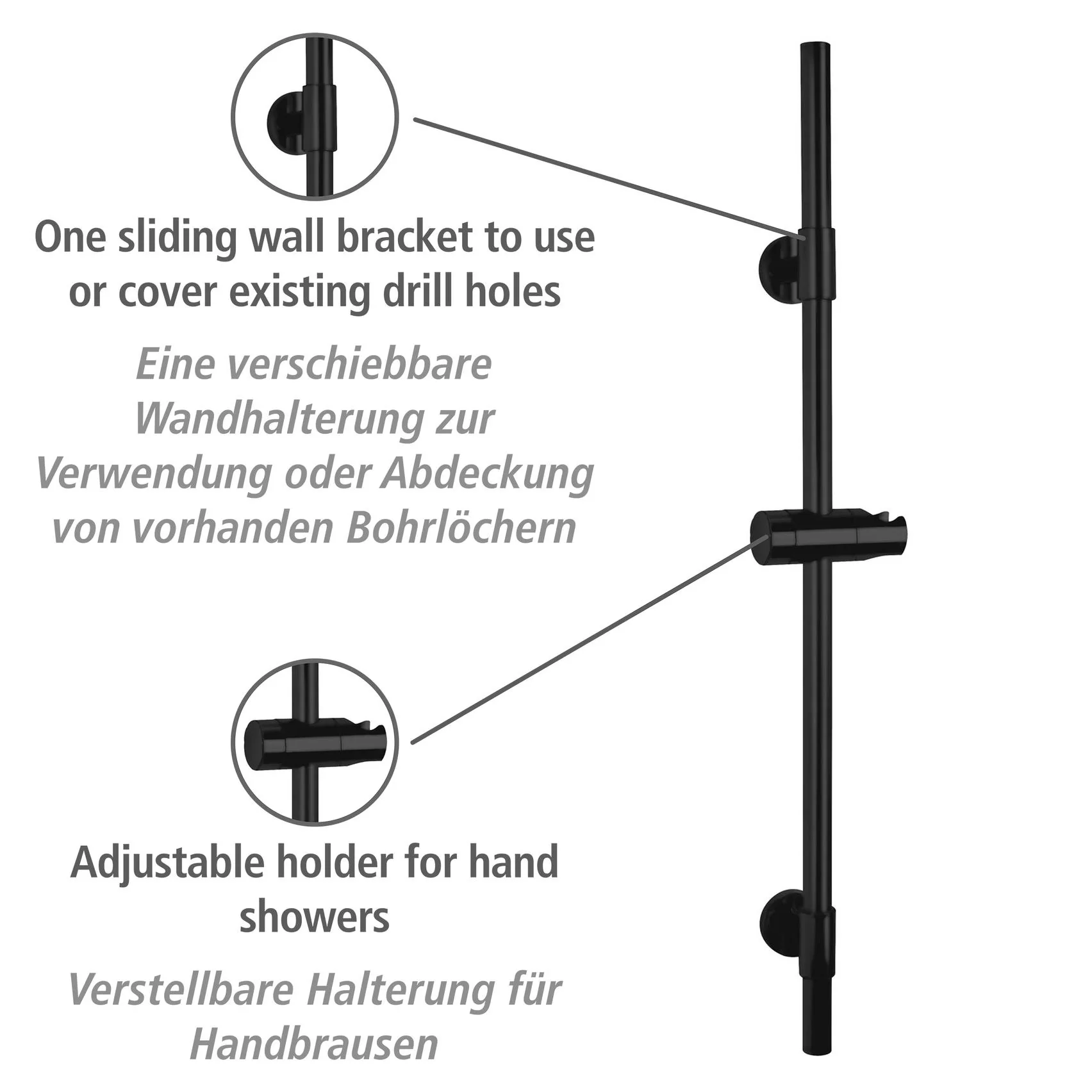 Duschstange Basic Schwarz, 66 cm - 5