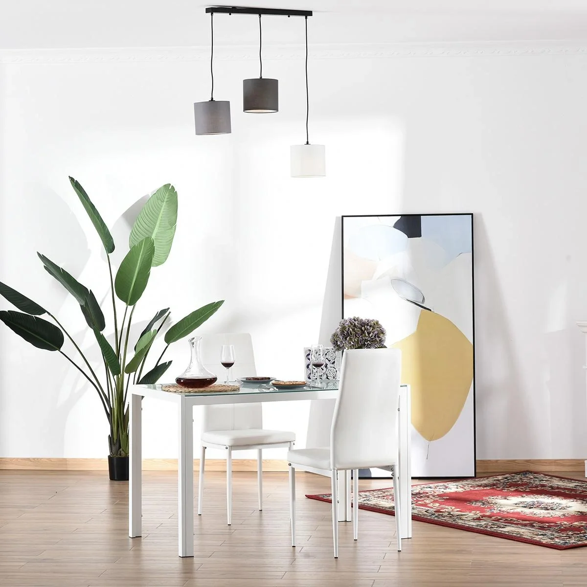 Deckenleuchte Kronleuchter mit 3 verstellbaren Hängeketten für Büro, Wohnzimmer, Esszimmer, Stahl, Polyestergewebe, Schw - 4